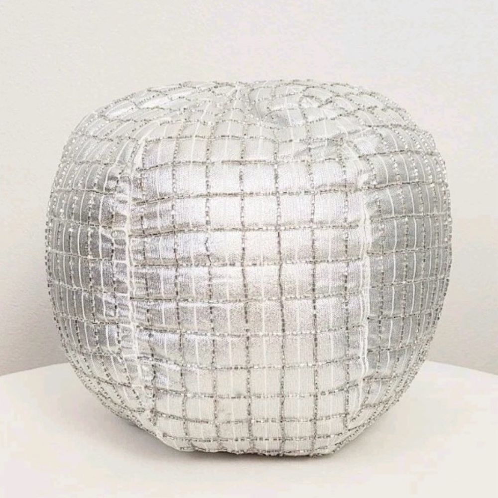 ELIE TAHARI 10” Silver Disco Ball Beaded Pouf/Pillow #8B